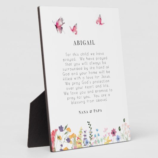 Weiße Schmetterlinge und Wildblumen Gebet für Kind Fotoplatte (Seite)