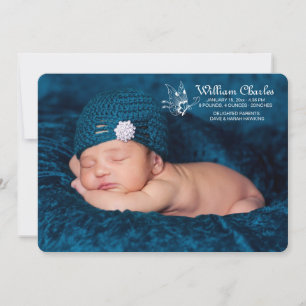 Weiße Schmetterlings-Foto-Geburts-Mitteilung Ankündigung