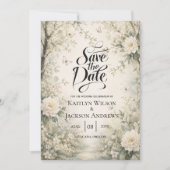 Weiße Schmetterlings-Frühlingsgarten-Hochzeit Save The Date (Vorderseite)