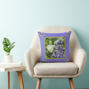 Weiße Schmetterlings-Lavendel-Blumen Kissen