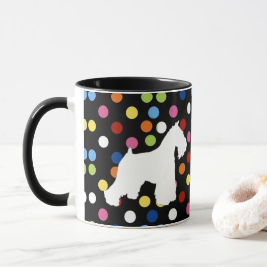 Weiße Schnauzer-Polka-Punkt-Kaffee-Tasse Tasse (Mit Donut)