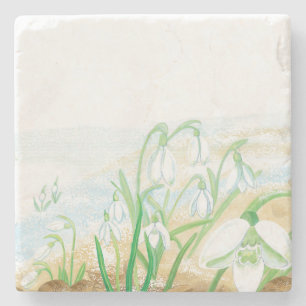 Weiße Schneeabfälle, Galanthus nivalis Illustratio Steinuntersetzer