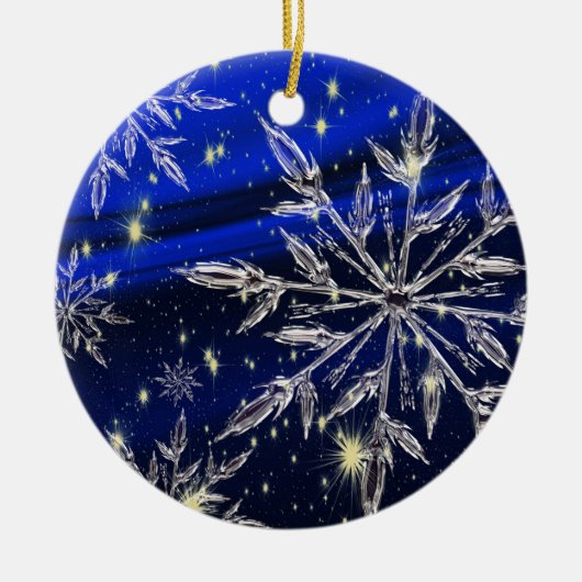 Weiße Schneeblauverzierung Keramik Ornament (Vorne)