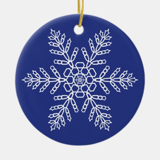 Weiße Schneeflocke auf blauem Hintergrund Keramik Ornament (Vorne)
