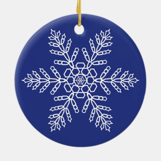 Weiße Schneeflocke auf blauem Hintergrund Keramik Ornament (Hinten)