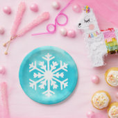 Weiße Schneeflocke auf Blue Watercolor Hintergrund Pappteller (Party)