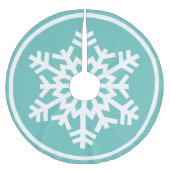 Weiße Schneeflocke auf dem Aqua Aquamarin Blue Gre Polyester Weihnachtsbaumdecke (Vorderseite)