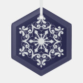 Weiße Schneeflocke auf dunkelblau Ornament Aus Glas (Vorderseite)