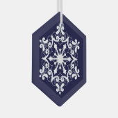 Weiße Schneeflocke auf dunkelblau Ornament Aus Glas (Vorderseite Rechts)