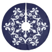 Weiße Schneeflocke auf dunkelblau Polyester Weihnachtsbaumdecke (Vorderseite)