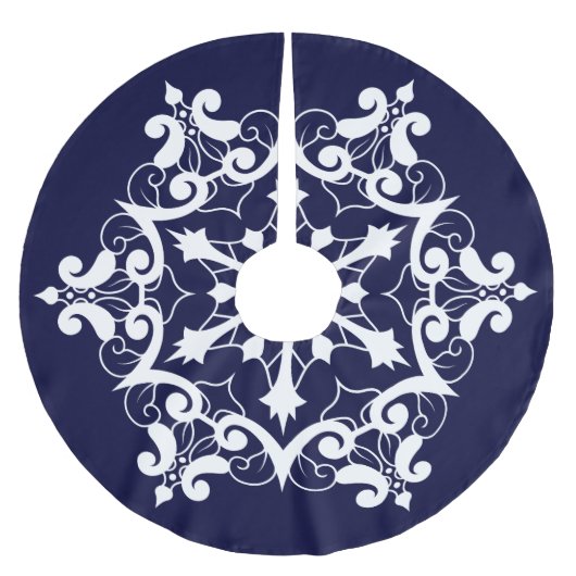 Weiße Schneeflocke auf dunkelblau Polyester Weihnachtsbaumdecke (Vorderseite)