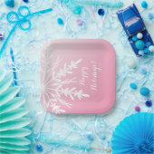 Weiße Schneeflocke auf Pink Happy Holidays Pappteller (Party)
