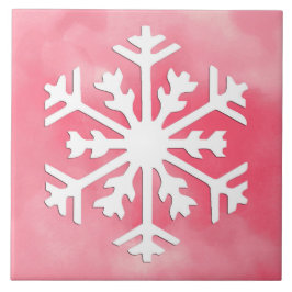 Weiße Schneeflocke auf rosa Aquarellfarbe Hintergr Fliese