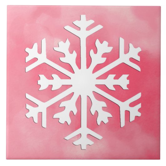 Weiße Schneeflocke auf rosa Aquarellfarbe Hintergr Fliese (Vorderseite)