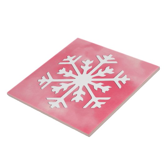Weiße Schneeflocke auf rosa Aquarellfarbe Hintergr Fliese (Seite)