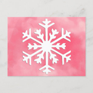 Weiße Schneeflocke auf rosa Aquarellfarbe Hintergr Postkarte