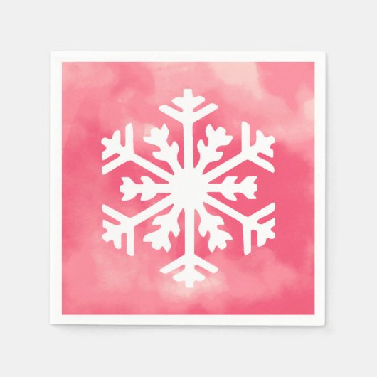 Weiße Schneeflocke auf rosa Aquarellfarbe Hintergr Serviette (Vorderseite)