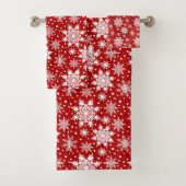 Weiße Schneeflocke auf traditionellem roten Muster Badhandtuch Set (Insitu)