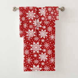 Weiße Schneeflocke auf traditionellem roten Muster Badhandtuch Set
