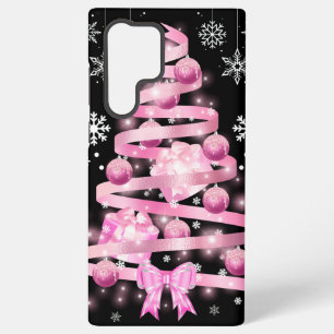Weiße Schneeflocke Hellrosa Band Weihnachtsbaum Samsung Galaxy Hülle