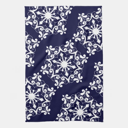 Weiße Schneeflocke in dunkelblau Geschirrtuch (Vertikal)