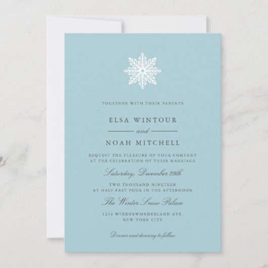 Weiße Schneeflocke Licht Blaue Winterfeier Einladung (Vorderseite)