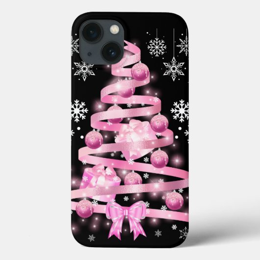 Weiße Schneeflocke Light Pink Ribbon Weihnachtsbau Case-Mate iPhone Hülle (Rückseite)