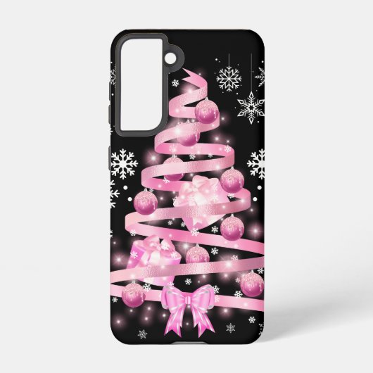 Weiße Schneeflocke Light Pink Ribbon Weihnachtsbau Samsung Galaxy Hülle (Rückseite)