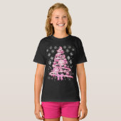 Weiße Schneeflocke Light Pink Ribbon Weihnachtsbau T-Shirt (Vorne ganz)