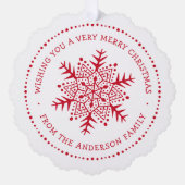 Weiße Schneeflocke mit Punktlinie Ornament Karte (Vorderseite)