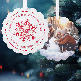 Weiße Schneeflocke mit Punktlinie Ornament Karte