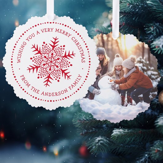 Weiße Schneeflocke mit Punktlinie Ornament Karte