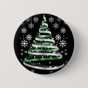 Weiße Schneeflocke Silberner Grüner Schleifen-Weih Button