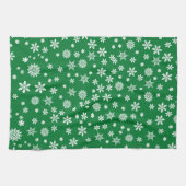 Weiße Schneeflocken an grünen Weihnachten Geschirrtuch (Horizontal)