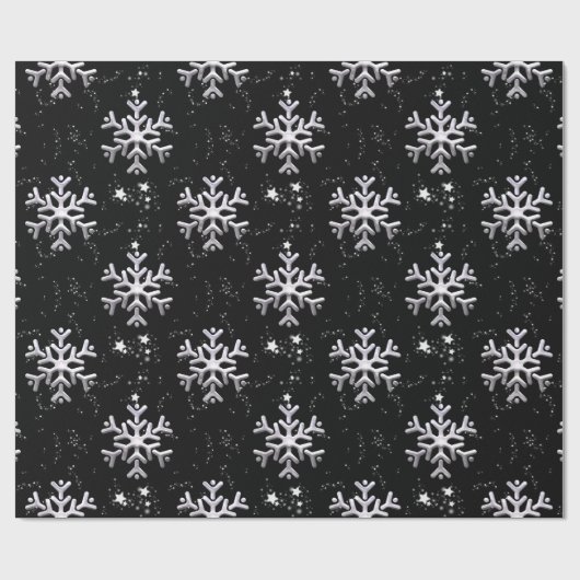 Weiße Schneeflocken an schwarzen Weihnachten Geschenkpapier (Flach)