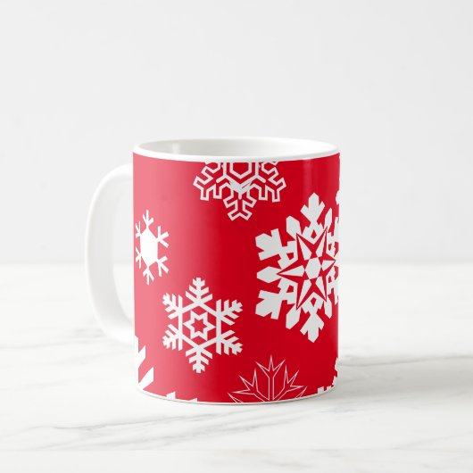 Weiße Schneeflocken - Anpassbare Hintergrundfarbe Kaffeetasse (Vorderseite Links)