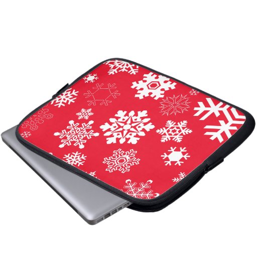 Weiße Schneeflocken - Anpassbare Hintergrundfarbe Laptopschutzhülle (Vorne Knopf)