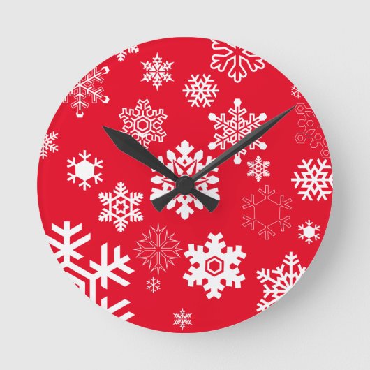 Weiße Schneeflocken - Anpassbare Hintergrundfarbe Runde Wanduhr (Vorderseite)