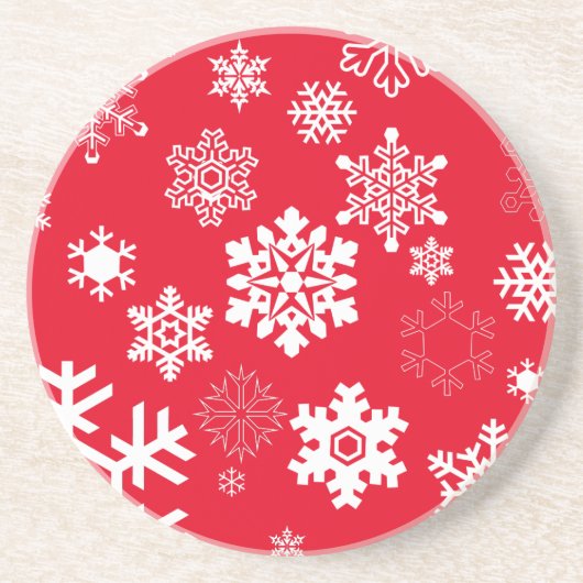 Weiße Schneeflocken - Anpassbare Hintergrundfarbe Sandstein Untersetzer (Vorne)