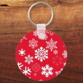 Weiße Schneeflocken - Anpassbare Hintergrundfarbe Schlüsselanhänger (Vorderseite)