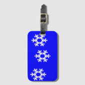 Weiße Schneeflocken auf blau Gepäckanhänger (Vorderseite Vertikal)