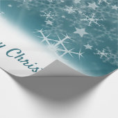 Weiße Schneeflocken auf blau Geschenkpapier (Ecke)