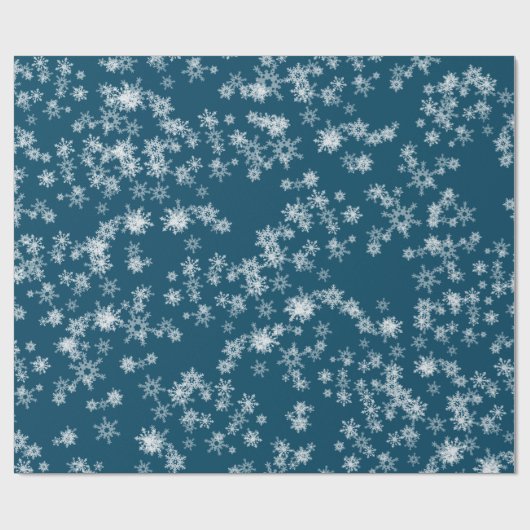 Weiße Schneeflocken auf blau Geschenkpapier (Flach)