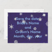 Weiße Schneeflocken auf blau, Save the Date, Postk Ankündigungspostkarte (Vorne/Hinten)