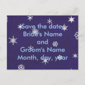 Weiße Schneeflocken auf blau, Save the Date, Postk Ankündigungspostkarte (Vorderseite)