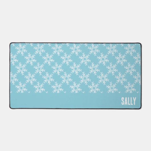 Weiße Schneeflocken auf blau Schreibtischunterlage (Vorderseite)