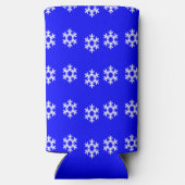 Weiße Schneeflocken auf blau Selters Dosenkühler (Rückseite)