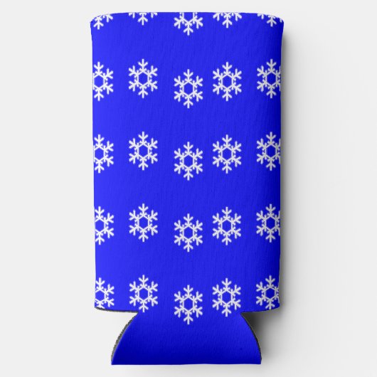 Weiße Schneeflocken auf blau Selters Dosenkühler (Rückseite)