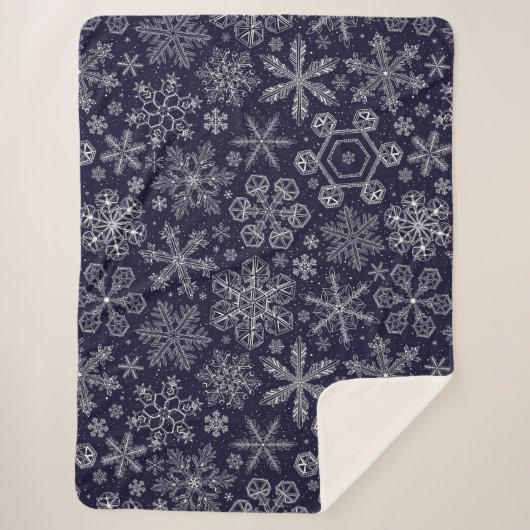 Weiße Schneeflocken auf blau Sherpadecke (Vorderseite)