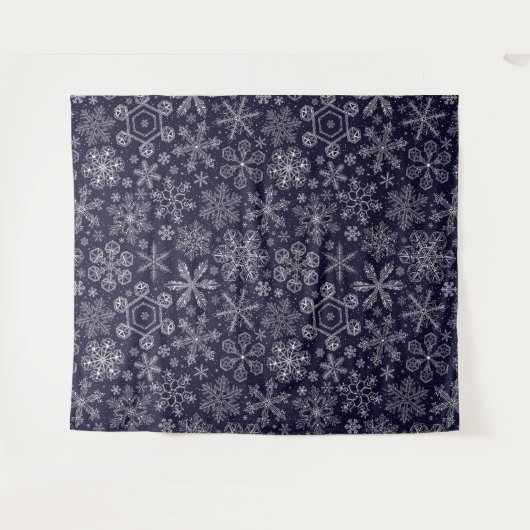 Weiße Schneeflocken auf blau Wandteppich (Vorderseite (Horizontal))